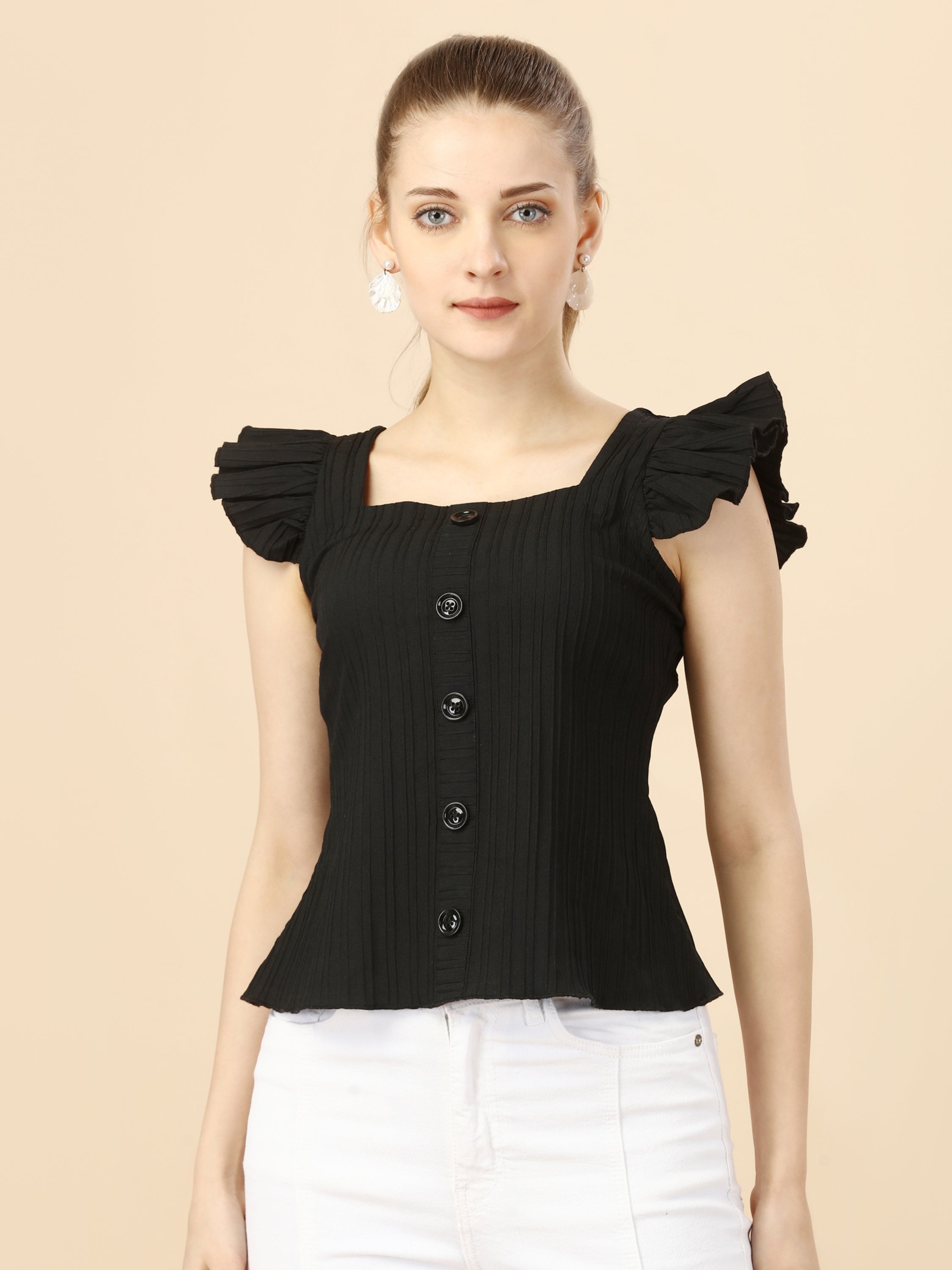 STRIPED FABRIC FANCY TOP WITH BUTTONS