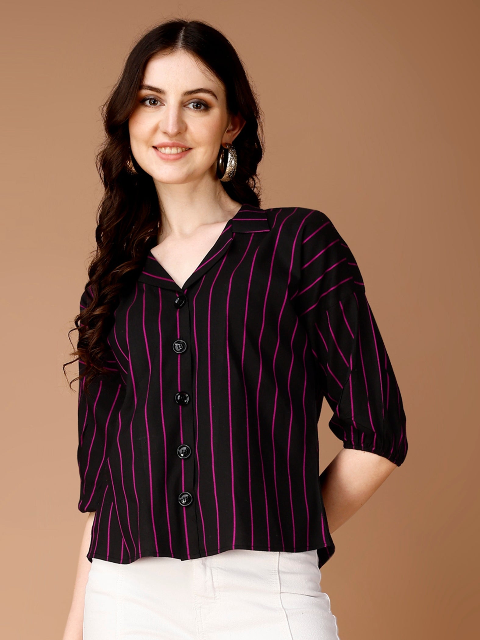 STRIPED COTTON DOLMAN SLEEVES TOP